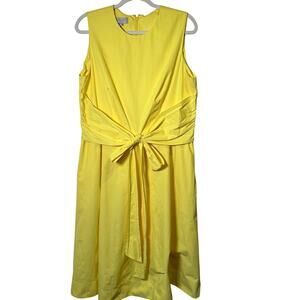 Hobbs London Size 12 Dress Yellow Bow Tie Waist Pockets Sleeveless Shower Spring